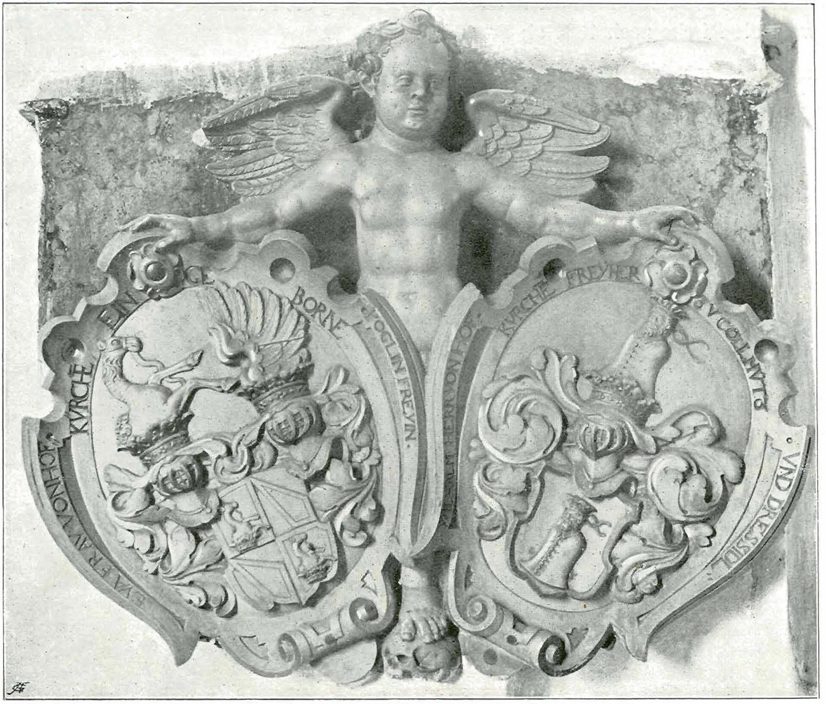 Aigen, Pfarrkirche, Wappenschild vom Hofkirchen-Grabmal, Österreichsche Kunsttopograpfie, Bezirk Waidhofen an der Thaya, Seite 49